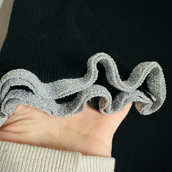 SEE BY CHLOE Women's Black Sweater Wool Ruffle Tie Back Mini Dress Size Medium - Picture 7 of 13